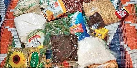 Each cloth kit will comprise tea powder, green gram dal, semiya payasam mix, ghee, cashew nuts, coconut oil and more. (Photo | Express)
