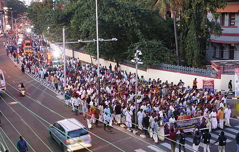 ‘Namajapa’ procession being taken out on Thursday from Palayam Ganapathy Temple to Pazhavangadi Ganapathy Temple. (Photo | B P Deepu)