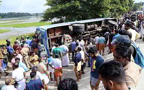 The private which services the Triprayar to Thrissur route, was allegedly trying to overtake another vehicle when the accident happened. (Photo | S Lal)
