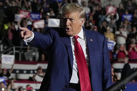 Republican presidential candidate former President Donald Trump arrives for a campaign rally Saturday, July 29, 2023, in Erie, Pa.  (Photo | AP)