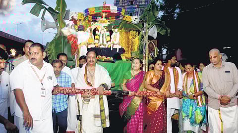 The Giripradakshana was held to mark the full moon at Indrakeladri. (Photo I Express)