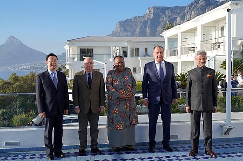 FILE - (From L) Foreign Ministers of China, Brazil, South Africa and Russia with India's EAM S Jaishankar at the BRICS summit in Cape Town, South Africa Thursday, June 1, 2023. (Photo | PTI)
