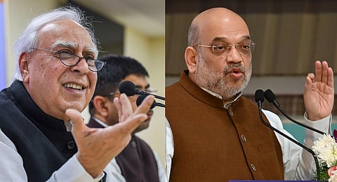 Rajya Sabha MP Kapil Sibal and Home Minister Amit Shah (PTI File Photos)
