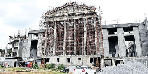 Kaloji Kalakshetram construction underway in Hanamkonda. (Photo | Express)