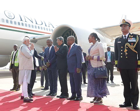 Modi's three-day visit to South Africa entails participation in the 15th BRICS Summit (Photo |Twitter)