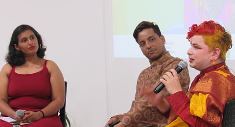 Bharatnatyam dancer Apeksha, Kathak dancer Vaibhav Kumar Modi and drag queen Patruni Sastry. (Photo | Express)