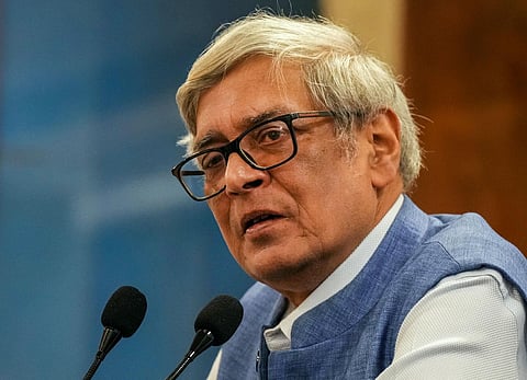 Bibek Debroy, Chairman, Economic Advisory Council to the Prime Minster, during a special session of the Calcutta Chamber of Commerce. (PTI)