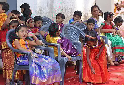Children await the arrival of Health Minister Veena George at the Kerala State Council for Child Welfare headquarters at Thycaud. (Photo | B P Deepu)