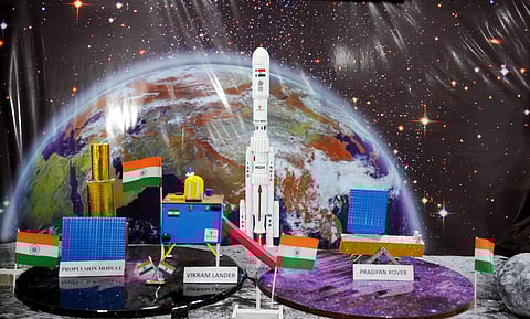 A model of 'Chandrayaan 3', on display at the Nehru Planetarium, in New Delhi (PTI)
