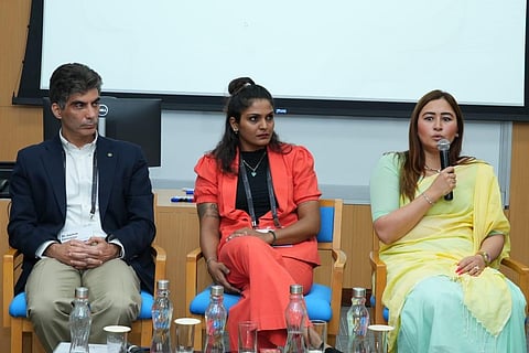 Jwala Gutta speaking at a session on Future of Skilling for the Sports Sector in India. (Photo | Express)