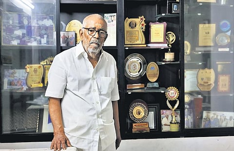 M Radhakrishna Pillai at his residence in Thiruvananthapuram. (Photo | B P Deepu)