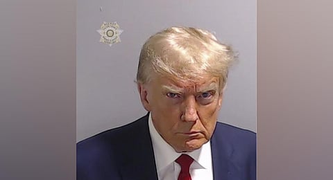This booking photo shows former US President Donald Trump on Aug. 24, 2023, after he surrendered and was booked at the Fulton County Jail in Atlanta. (AP)