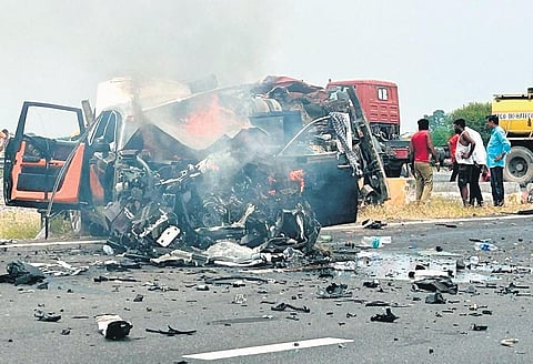 The image of the Rolls Royce after it rammed into a petrol tanker in Nagina.