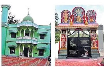(From left) Muhyidheen Muslim Mosque and Shivpuran Sree Mahadeva Temple