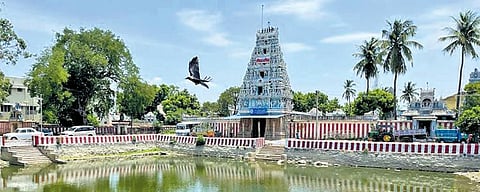A view of the pond at the Chidambareswarar Temple in Pullammbadi, Tiruchy | Express
