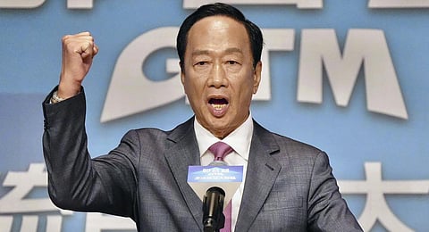 Terry Gou, the billionaire founder of Foxconn, speaks during a press conference in Taipei, Taiwan. (Photo | AP)