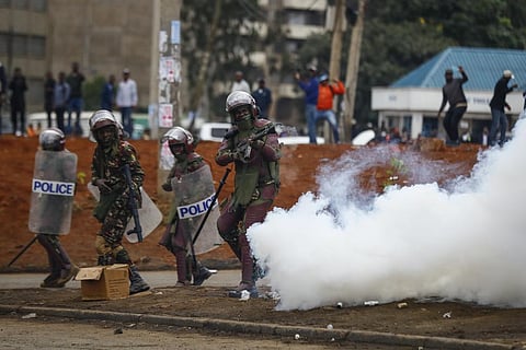 FILE - Riot police fire tear gas grenades at demonstrators during protests in the capital Nairobi, Kenya on July 7, 2023. (Photo | AP)