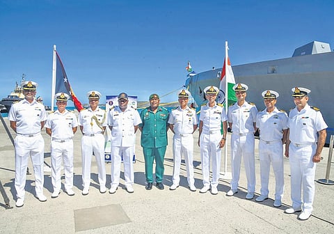 Indian Navy officials at Papua New Guinea’s capital Port Moresby. (Photo | Express)