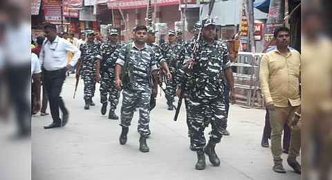 Tight security arrangements as a team of ASI arrives to conduct scientific survey of the Gyanvapi premises, in Varanasi. (Photo | PTI)