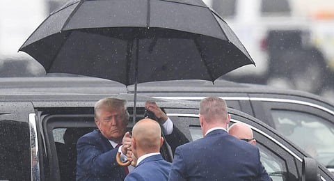 Former US President and 2024 hopeful Donald Trump arrives to Ronald Reagan Washington National Airport in Arlington. (Photo | AFP)