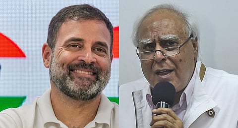 FILE - A collage of Congress Leader Rahul Gandhi (L) and Rajya Sabha MP Kapil Sibal, used for representational purposes only. (Photo | PTI)