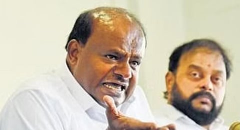 JDS leader and former chief minister  HD Kumaraswamy addresses the media in Bengaluru on Saturday  | Vinod Kumar T