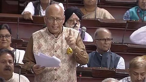 Congress MP Abhishek Manu Singhvi speaks in the Rajya Sabha during the Monsoon session of Parliament (PTI)