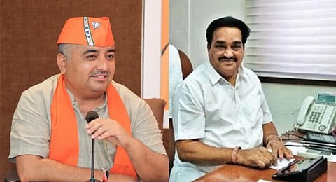 A collage of Gujarat BJP general secretary Pradeep Sinh Vaghela (L) and state party chief CR Patil. (Photo | Express)