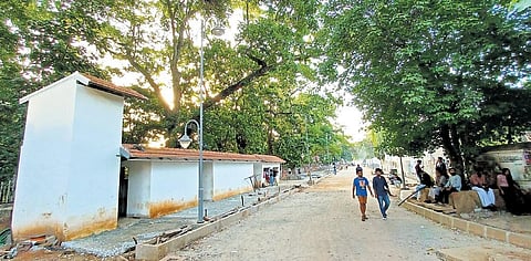 Construction work progressing at Manaveeyam Veedhi. (Photo | B P Deepu)