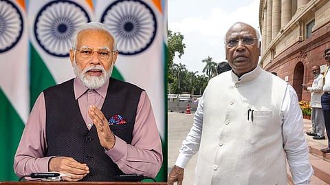 (L-R) PM Narendra Modi and Congress President Mallikarjun Kharge