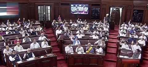 Parliamentarians in the Rajya Sabha during the Monsoon session of Parliament, in New Delhi, Monday, Aug. 7, 2023. (Photo | PTI)