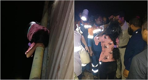 Keerthana grabbed onto a plastic pipe after her mother’s paramour pushed her off a bridge in Ravulapalem. (Photo | Express)