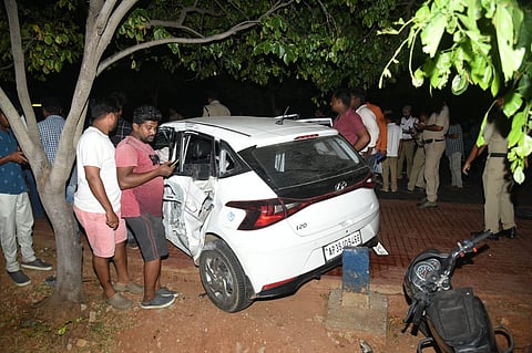 The mishap happened when a speeding car rammed into a bike.