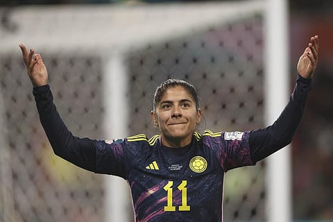 Colombia's Catalina Usme celebrates during the Women's World Cup round of 16 soccer match in Australia (Photo | AP)