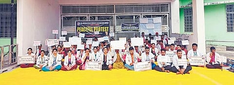 Students staging protest at Odisha Medical College of Homoeopathy and Research
