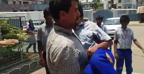 Students were shifted to the hospital as they fell sick after they were allegedly made to stand in the sun in the school in Vijayawada on Thursday | Express