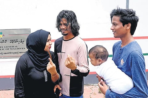 Maldivians after casting votes for the Presidential election at the office of Maldives Consulate General in Thiruvananthapuram on Saturday. (Photo | Vincent Pulickal)