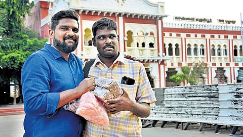 S Chandrasekar with a man with visual impairment | Ashwin prasath