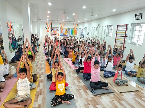 Approximately 50 students trained by Satish have actively participated in State and national-level yoga competitions and other sports events. (Photo | Express)