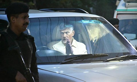 TDP supremo N Chandrababu Naidu arrives at the civil court in Vijayawada on Sunday. (Photo | Prasant Madugula)