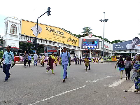 Even after the opening of the Skywalk at East Fort, pedestrians continue to use the road for crossing. (Photo | BP Deppu)