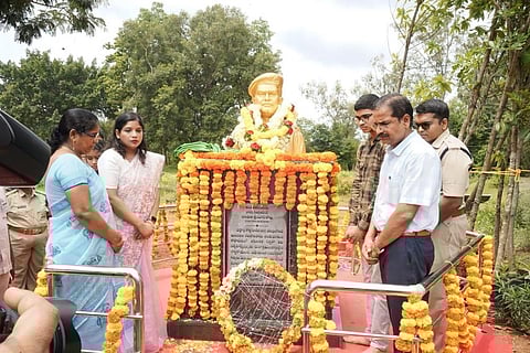 A statue of martyred range officer  Ch Srinivasa was unveiled in Bhadradri Kothagudem district on Monday