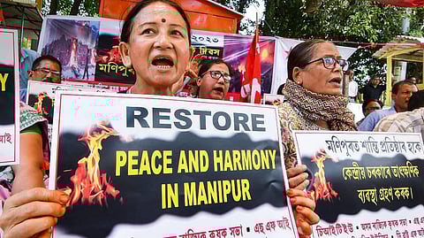 FILE: Protests in solidarity with Manipur violence took place in different parts of the country. 