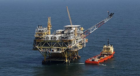 FILE - Image of an oil rig and supply vessel, used for representational purpose only. (Photo | AP)
