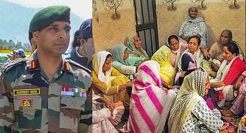 Family members mourn the death of Colonel Manpreet Singh of Indian Army, who was killed in a gunfight with terrorists in Anantnag district, at their home near Chandigarh. (PTI)
