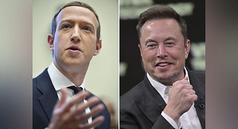 FILE - A collage of Facebook founder Mark Zuckerberg (L) and Twitter owner Elon Musk, used for representational purposes only. (Photo | AFP)