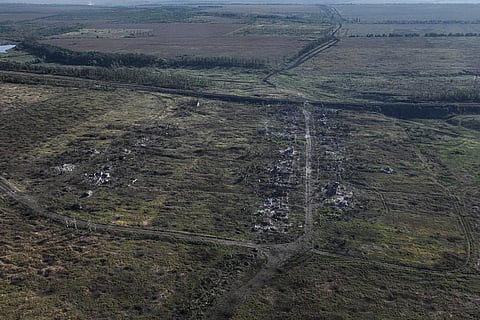 Houses destroyed during the fighting between Russian and Ukrainian armed forces are seen in Andriivka. (Photo | AP)