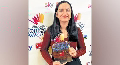 Urooj Ashfaq with the Edinburgh Comedy award. (Photo | Express)