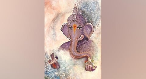 Anusha Dandu’s painting. (Photo | P Ravikumar).