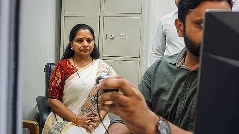 FILE - BRS leader K Kavitha at the Enforcement Directorate (ED) office in connection with the Delhi excise policy case. 